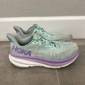 Hoka One One Clifton 9 Womens Size 9B Blue Mesh Running Sneakers Shoes